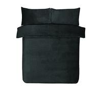 Sleepdown Set di biancheria da letto con copripiumino e federe, in pile a nido d'ape, caldo e super morbido, per letto matrimoniale (200 x 200 cm), nero
