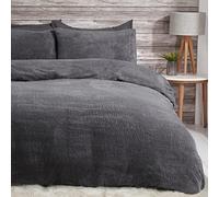 Sleepdown Set di biancheria da letto con copripiumino e federe, in pile orsetto, termico, caldo e accogliente, super morbido, colore: antracite, per letto super king size