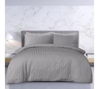 Sleepdown Set di biancheria da letto con copripiumino e federe, in policotone satinato a 100 centesimi, di qualità alberghiera, morbido, facile da pulire, lussuoso, grigio, super king size (260 x 220