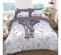 Sleepdown - Set di biancheria da letto con copripiumino e federe, motivo: elefante mandala, colore: viola, reversibile, facile da lavare, anallergico, morbido e liscio, super king size