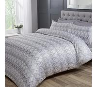 Sleepdown Set di biancheria da letto con copripiumino e federe, motivo geometrico a zig zag, grigio chiaro e bianco, con motivo a zig zag (220 x 230 cm)