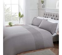 Sleepdown Set di biancheria da letto con copripiumino plissettato a righe, color argento, di lusso, facile da pulire, morbido e accogliente, con federe, king size (220 x 230 cm)