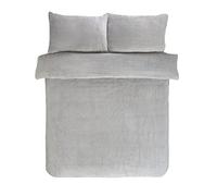 Sleepdown Set di biancheria da letto con federe, in pile argentato, caldo e accogliente, reversibile, morbido, con federe, per letto matrimoniale (200 x 200 cm)