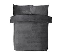 Sleepdown Set di biancheria da letto con federe, in pile grigio caldo e accogliente, reversibile, per letto super king (220 x 260 cm)