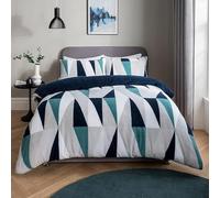 Sleepdown Set di biancheria da letto in pile Teddy con motivo geometrico, caldo e super morbido, trapuntato, con federe, per letto matrimoniale (200 x 200 cm), blu navy