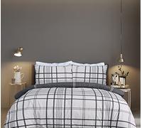 Sleepdown Set di biancheria da letto reversibile con copripiumino e federe, 100% puro cotone a quadri, colore nero naturale, morbido e facile da pulire, super king size (220 x 260 cm)