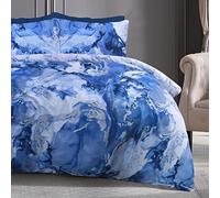 Sleepdown Set di biancheria da letto reversibile con copripiumino e federe, in marmo metallizzato, colore blu brillante e argento (230 x 220 cm)