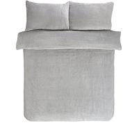 Sleepdown Set di Biancheria federe, in Pile Argentato, Caldo e Accogliente, Reversibile, per Letto King Size (220 x 230 cm), Poliestere, Argento