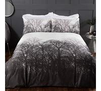 Sleepdown Winter Forest Trees Serene Scene Stampato Morbido Caldo Accogliente Velluto Bianco Carbone Grigio Copripiumino Copripiumino Biancheria da Letto con Federa-King (220 cm x 230 cm), Poliestere