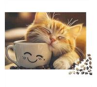 Sleeping Cat Coffee Puzzle Da 1000 Pezzi in Cartone Spessore Per Bambini 12+ Educativo Tempo Libero Decorazione Regalo Non Deformabile 38x26cm/1000pcs