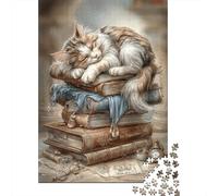 Sleeping Cat on Books Puzzle Giochi 1000 Pezzi Regalo Per Amore E Amico Arte Animal Puzzle Adulti Foto 52x38cm/1000pcs
