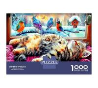 Sleeping Cats on Cozy Windowsill Puzzle 1000 Pezzi - Carta Riciclata & Difficile Feline Group - Per Appassionati Di Puzzle 38x26cm/1000pcs Serata Giochi in Famiglia