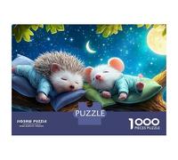 Sleeping Friends Jigsaw Puzzles for Adults Difficult Challenges 1000 Piece Hedgehog & Mouse Sleeping on Branch Difficult Hard Jigsaw Puzzles for Man And Woman with Letters on Back 52x38cm/1000pcs