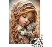 Sleeping Girl with Cat 1000 Pezzi Cartone Extra Spesso Pacchetto Puzzle Per Adulti Sfida Del Gioco Educativo Decorazione Murale Idea Regalo 38x26cm/1000pcs