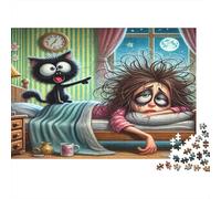 Sleepless Night Adult Puzzle for Decompression: Sleepy Girl & Cat Educational Game Challenge 1000 Piece 52x38cm/1000pcs