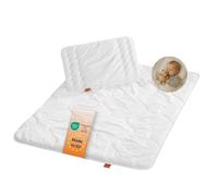 sleepling 194477 baby set per lettino bimbo composto da piumino per tutto l'anno 100 x 135 cm e cuscino piatto 40 x 60 cm, 100% microfibra, anallergico, bianco
