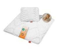 sleepling 196277 baby set per lettino bimbo composto da piumino per tutto l'anno 80 x 80 cm e cuscino piatto 35 x 40 cm, 100% microfibra, anallergico, bianco