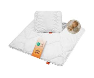 sleepling 196277 baby set per lettino bimbo composto da piumino per tutto l'anno 80 x 80 cm e cuscino piatto 35 x 40 cm, 100% microfibra, anallergico, bianco