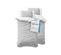 Sleeptime - Set di biancheria da letto, 4 pezzi, 100% cotone, 155 x 220 cm, bianco e grigio, morbido e antipiega con cerniera, 2 federe da 80 x 80 cm