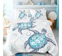 Sleepwish Set di biancheria da letto con stampa tartaruga 3D per letto matrimoniale, 4 pezzi, con 2 federe e 1 federa reversibile, super morbido e soffice