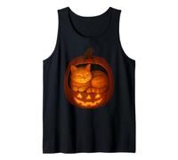 Sleepy Cat in Jack O Lanterna Accogliente Halloween Zucca Art Canotta