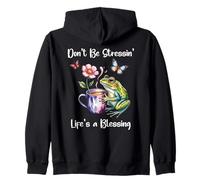 Sleepy Cute Frog Dont Be Stressin Lifes a Blessing Butterfly Felpa con Cappuccio