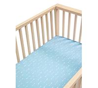 SLEEPY SILK - Lenzuolo con angoli in seta di gelso 25 Momme per culle | Niente più macchie calve o perdita di capelli neonati | perfetto per pelli sensibili e neonati con eczema | Frecce blu cielo