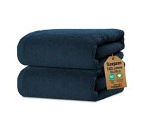 SLEEPZEN - Set di Asciugamani da Bagno 50x100 (Set da 2 - Blu Poseidone) Cotone Biologico Certificato GOTS - 500 g/m² - Ultra Assorbenti - Morbidissimi - Prodotto in Portogallo - Certificato Oeko-Tex