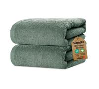 SLEEPZEN - Set di Asciugamani da Bagno 50x100 (Set da 2 - Green Bay) in Cotone Biologico Certificato GOTS - 500 g/m² - Ultra Assorbenti - Morbidissimi - Prodotto in Portogallo - Certificato Oeko-Tex