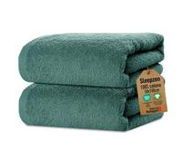 SLEEPZEN - Set di Asciugamani da Bagno 50x100 (Set da 2 - Teal) in Cotone Biologico Certificato GOTS - 500 g/m² - Ultra Assorbenti - Morbidissimi - Prodotto in Portogallo - Certificato Oeko-Tex