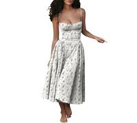 Sleeveless Corset Fit Midi Dress Spaghetti Strap Bustier Midi Dress Trendy A Line Dress with Pocket (S,Army Green)