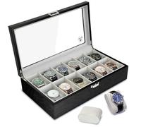 Slege Porta orologi in Legnoa 12 Posti,Scatola per in Legno,Elegante Porta orologi uomo,Vetrina in Vetro orologi per 12 orologi,watch box per uomo regalo (Nero)