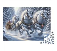 Sleigh Ride Challenging Adult Jigsaws: Snow Horses Running Educational Games Suitable for Decompression & Wall Decor 38x26cm/1000pcs