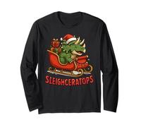 Sleighceratops Simpatico Dinosauro Ceratops Divertente Natale Dino Maglia a Manica