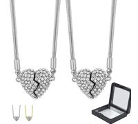 SLERFT Collana Patchwork Magnetica Con Grande Amore Coppia Di Collane A Y Cuore Spezzato Spesso Doppia Faccia(2*Silver,5.7in)