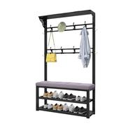 SLGGPJBU Appendiabiti da ingresso con scarpiera, autoportante con 2 ripiani, albero in metallo con ganci, per ingresso, corridoio, soggiorno, camera da letto, 80/100 cm
