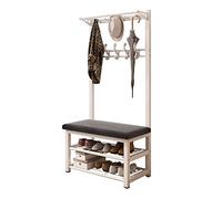 SLGGPJBU Appendiabiti da ingresso, scarpiera, con panca portaoggetti e appendiabiti 3 in 1, organizer con 10 ganci, struttura in metallo, 80 x 33 x 172 cm