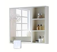 SLGGPJBU Armadietti a specchio multistrato in legno massello Armadietto da bagno a parete Armadietto portaoggetti da bagno con mensola Mobili decorativi, 70 x 70 x 13 cm, bianco