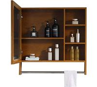 SLGGPJBU Armadietto a specchio da parete per la casa, armadietto da bagno con barra porta asciugamani aperto armadio da parete armadio da parete HD specchio per trucco, 80 x 70 x 13 cm, marrone