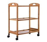 SLGGPJBU Carrello a 3 livelli con ruota del freno, per cucina, salone di bellezza e galleria, in legno, per oggetti di grandi dimensioni, marrone