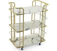 SLGGPJBU Carrello da cucina con ruote, carrello da bagno, scaffale per oggetti vari, a 3 livelli, carrello portaoggetti dorato