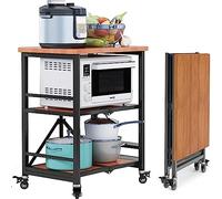 SLGGPJBU Carrello da cucina in acciaio inossidabile - Carrello pieghevole a 3 ripiani, carrello da portata all'aperto - Grande scaffale con ruote di bloccaggio per hotel, cucina, ristoranti, garage