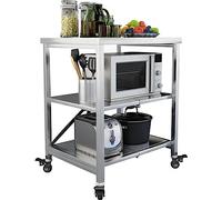 SLGGPJBU Carrello da cucina in acciaio inox, carrello pieghevole a 3 ripiani, per servizio da cucina, per esterni, grande scaffale con ruote di bloccaggio, per hotel, cucina, ristoranti, garage