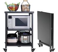 SLGGPJBU Carrello da cucina in acciaio inox, carrello pieghevole a 3 ripiani, per servizio da cucina, per esterni, grande scaffale con ruote di bloccaggio, per hotel, cucina, ristoranti, garage