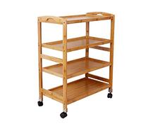 SLGGPJBU Carrello da portata in legno con vassoio a 4 strati e ruote di bloccaggio per cucina, hotel, ristoranti, carrello in legno massello per sala da pranzo e casa di cura