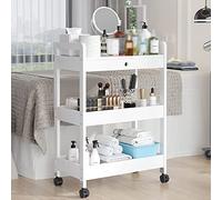SLGGPJBU Carrello da salone con ruote, in legno, a 3 ripiani, con cassetto, per bagno e cucina, bianco