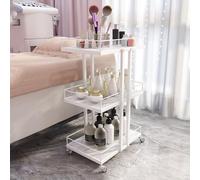 SLGGPJBU Carrello portaoggetti a 3 livelli con ruote, carrello da portata per salone di bellezza, scaffali, organizer per unità, carrello portaoggetti in metallo per bagno, bianco