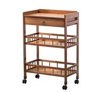 SLGGPJBU Carrello portaoggetti multifunzione in legno con recinzione, carrello per attrezzi di bellezza a 3 livelli, per casa, hotel, sala da pranzo/macchina da tè, facile da montare, marrone