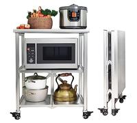 SLGGPJBU Mensola da cucina in acciaio inox con ruote bloccabili a 3 ripiani, organizer commerciale, carrello per alberghi, ristoranti, stazione di servizio pieghevole