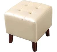 SLGGPJBU Poggiapiedi in pelle - Sgabello morbido e compatto, imbottito, piccolo tavolino da caffè con gambe in legno massello, salvaspazio, per soggiorno, camera da letto, bianco, 31 cm